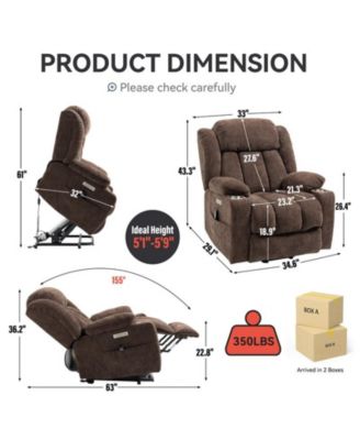 Recliner Chair with 8-Point Vibration Massage and Lumbar Heating, USB and Type-C Ports, Stainless Steel Cup Holders