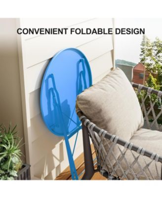 3 Piece Foldable Bistro Table and Chairs Set – Indoor/Outdoor Premium Metal Frame Coffee Table Set for Garden/Yard