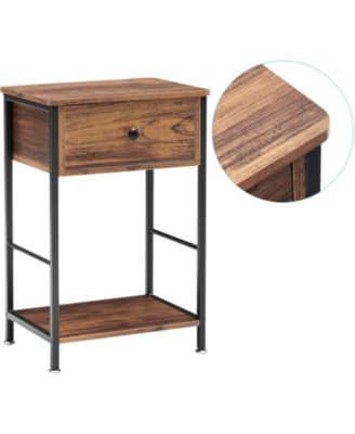 Nightstand Set of 2 Small End Side Tables with Storage Shelf and Large Drawer Industrial Slim Nightstands Bedside Tables for Bedroom