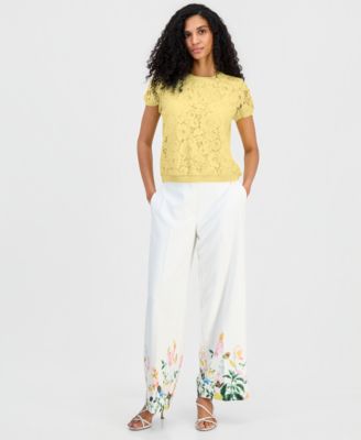 Women's Lace-Front Short-Sleeve Sweater