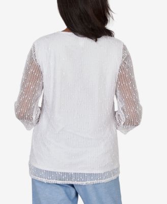 Women's Caribbean Blues Popcorn Mesh Solid Top with Necklace