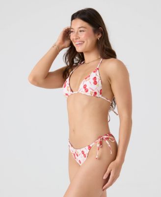 Women's Cherry Printed Reversible Mini Tiki Tri Halter Bikini Top