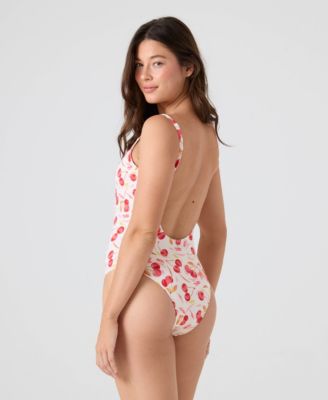 Women's Cherry Printed Scoop Neck One-Piece Swimsuit