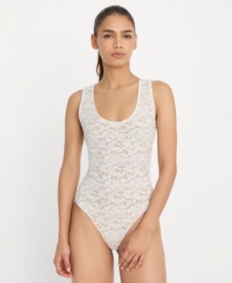 Women's Stretch Lace Scoop Neck Tank Bodysuit, Regular & Plus Size