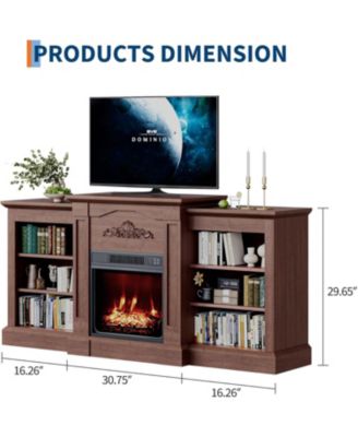 67" Electric Fireplace TV Stand with 18" Slim Built-in Heater, Remote, 12 Flame Colors, Adjustable Storage Cabinets, Wood Finish, Entertainment