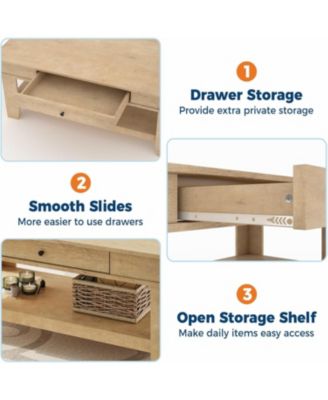 Light Wood Coffee Table with Drawer, 472" Center Table with Storage Shelf, Rustic Coffee Tables Long Living Room Furniture, Sturdy and Easy