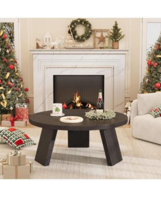 335" Round Coffee Table, Modern Circle Center Table with Inclined Legs, Accent Cocktail Tables for Living Room, Bedroom, Easy Assembly