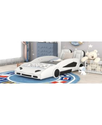 Race Car Shaped Platform Bed With Wheels For Kids Bedroom