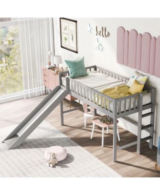 Low Loft Bed With Ladder And Slide Pine Wood MDF Construction