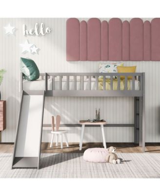 Low Loft Bed With Ladder And Slide Pine Wood MDF Construction