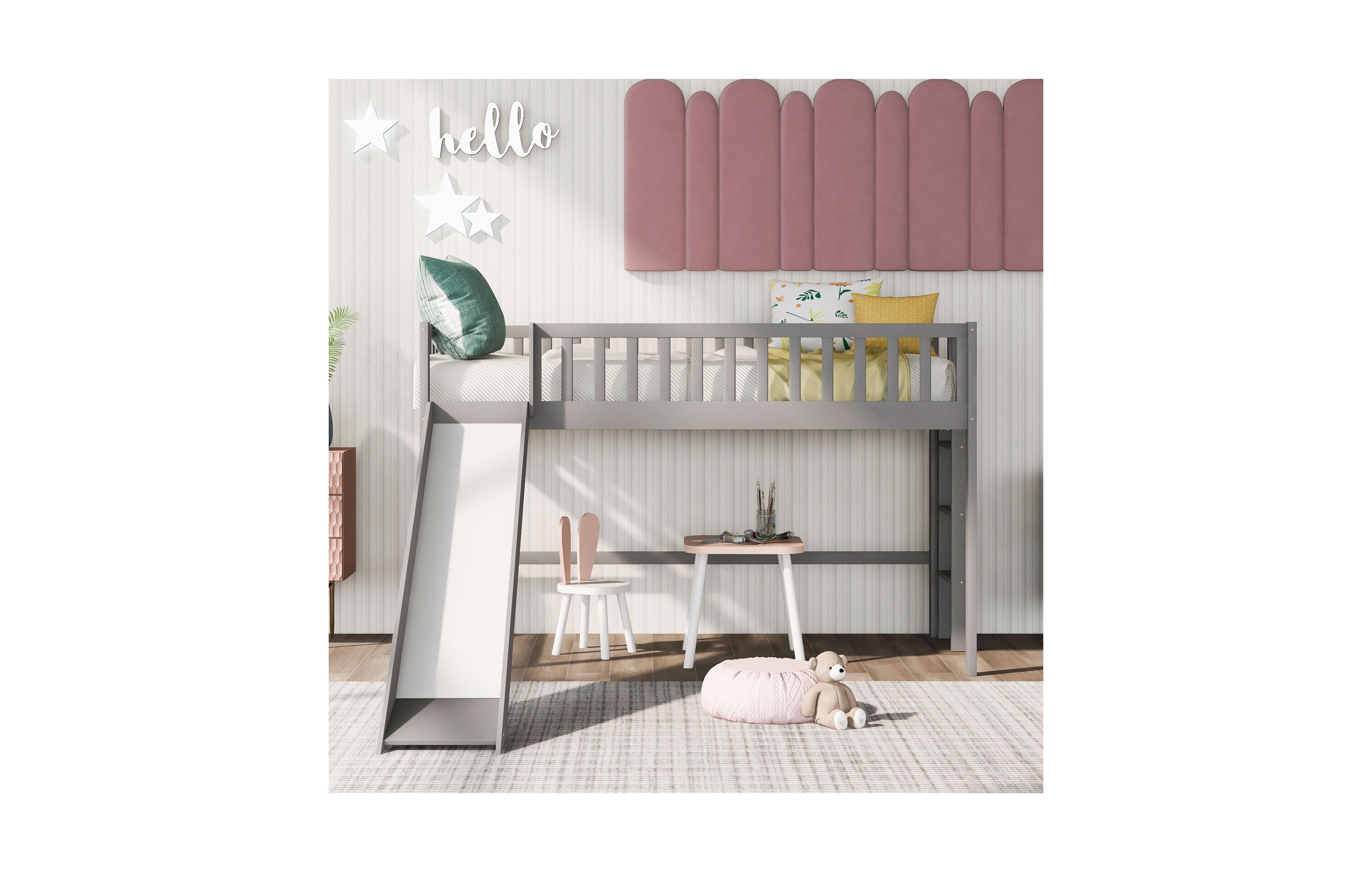 flynama Low Loft Bed With Ladder And Slide Pine Wood Mdf Construction