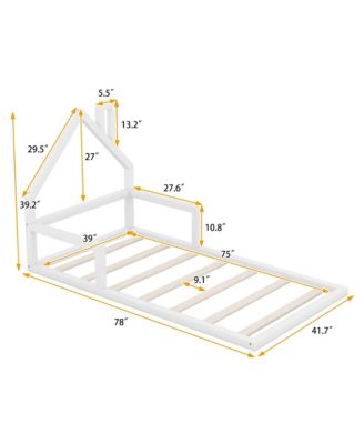  Wood Floor Bed House Shaped Headboard Chimney Pine Wood MDF