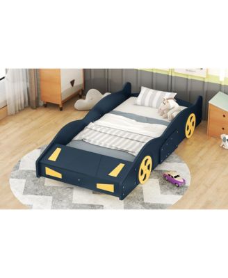 Race Car Shaped Platform Bed Dark Wheels Storage Pine Wood