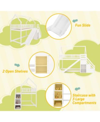 Twin Over Twin Bunk Bed with Slide and Staircase