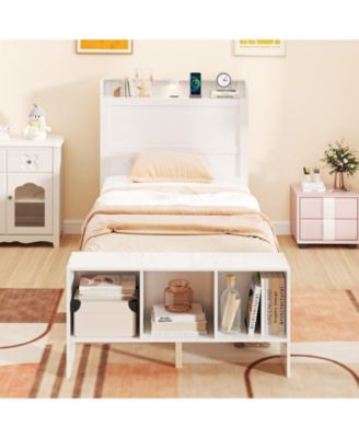 Bed Frame with Storage Headboard USB Ports and LED Lights