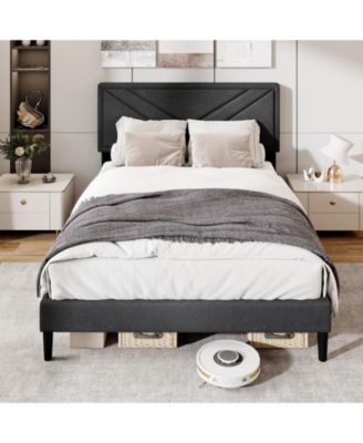 Upholstered Platform Bed with Tufted Headboard and Slats