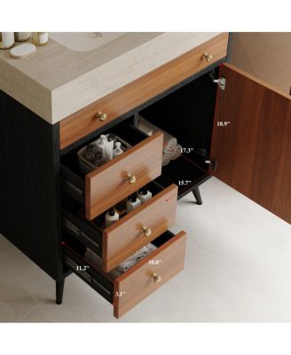 29.9" Freestanding Bathroom Vanity with Stone Gray Sintered Stone Top, Ceramic Sink, Soft Close Drawers & Storage Cabinet