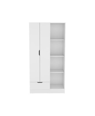 Memphis Wardrobe Armoire with 4-Tier Shelves 1 Drawer Hanging Rod