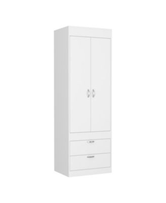 Armoire 70 Inch High Double Door Cabinet with Two Drawers Metal Handles and Hanging Rod
