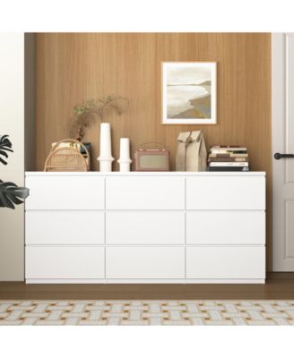 Modern 8 Drawer Dresser with Silver Handles for Bedroom Living Room Storage