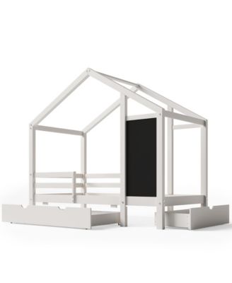 House Bed with 335x16 Inch Blackboard Multiple Drawers and Two Assembly Options