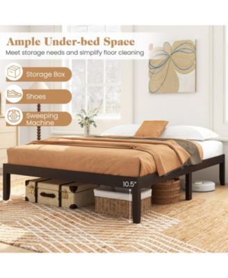 Full Size Wood Bed Frame with Slats and Rubber Wood Legs