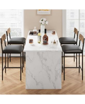 4 Bar Stools Set, 25.5" Leather Counter Stools with Back and Metal Legs, Modern Kitchen Island Chairs