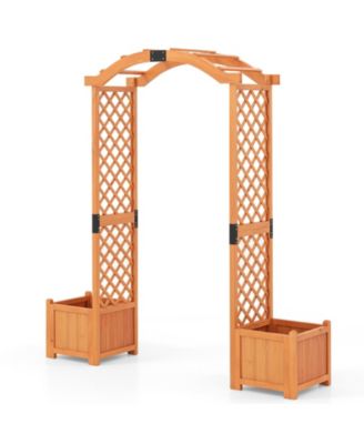Wooden Garden Arbor w/ 2 Planter Boxes Drainage 6 FT Solid Wood Arbour Trellis