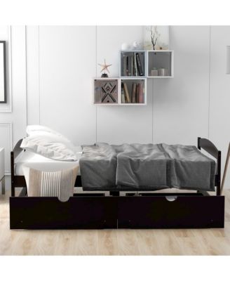 Espresso Wood Platform Bed with Two Storage Drawers Space Saving Design for Bedroom