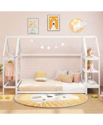 Twin Montessori Floor House Bed with Detachable Storage Shelves