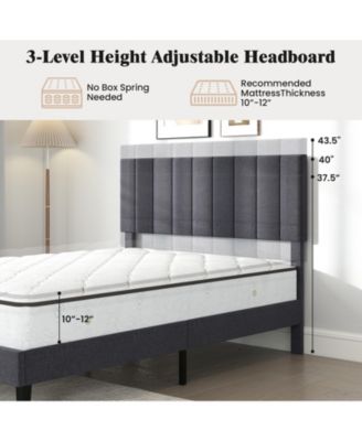 Velvet Upholstered Platform Bed with Adjustable Headboard