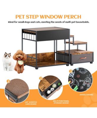 Vintage Pet Window Perch – Bunk Bed Style Elevated Lounge with Non-Slip Pads & Storage, for Dogs & Cats