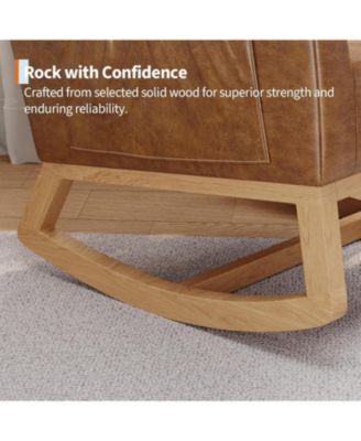 High Backrest Rocking Chair, Modern PU Leather Upholstered, Wood Legs, Lounge for Living Room, Bedroom