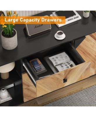 55 Point 1 Inch 3 Drawer Storage Cabinet with Adjustable Shelf and Doors Modern Sideboard Buffet Cabinet for Dining Room Walnut Grain