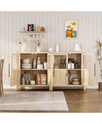 Sideboard Buffet Cabinet with Two Glass Doors Compact Modern Farmhouse Storage Natural