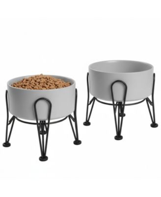 Elevated Dog Ceramic Bowl Set 2 Pack with Anti-slip Non-tip Metal Stand for Dogs Food Water Feeding