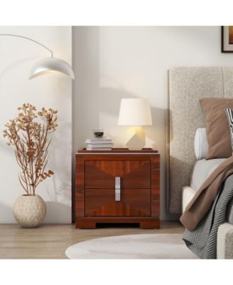 Elegant Modern Wooden Nightstand with 2 Drawers Finish Bedside Table for Bedroom Living Room