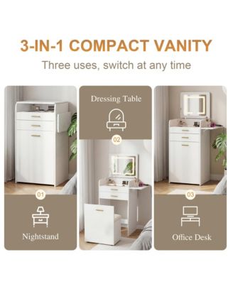 Modern Neutral Nightstand with Storage Space and LED Light Glass Top Jewelry Storage Bedside Table