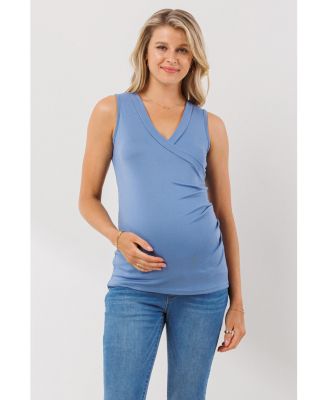 Maternity Sleeveless Ruched V-Neck Wrap Nursing Tank Top