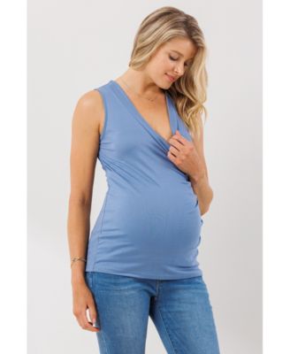 Maternity Sleeveless Ruched V-Neck Wrap Nursing Tank Top