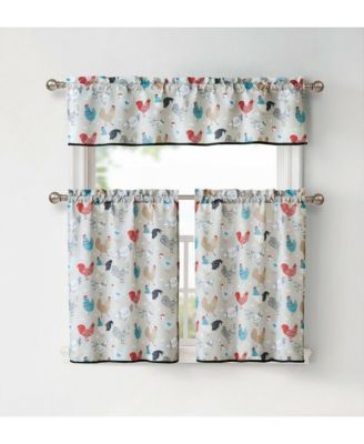 Multi Rooster Complete 3 Pc Kitchen Curtain Tier and Valance Set