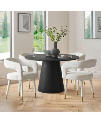 Chenille Upholstered Dining Armchairs Set of 2 with Curved Back