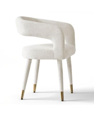 Chenille Upholstered Dining Armchairs Set of 2 with Curved Back