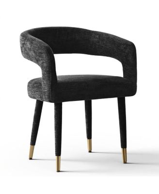 Chenille Upholstered Dining Armchairs Set of 2 with Curved Back