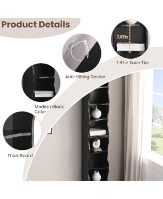 8-Tier Tall Narrow Bookshelf - A Wavy Border Design, Adjustable Shelves, Freestanding Display Bookcase for Living Room, Home Office