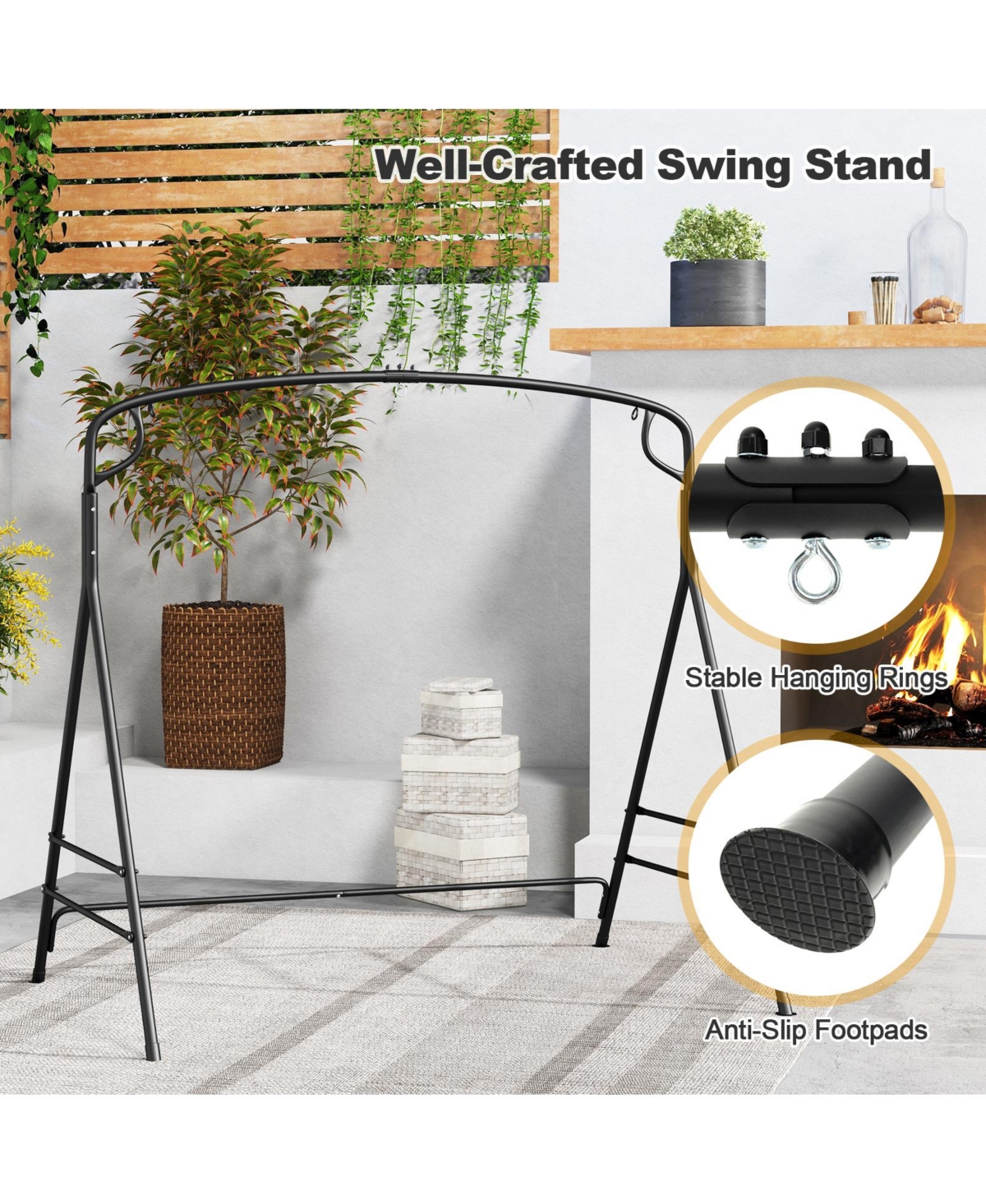 Mecale Outdoor Metal Swing Frame Stand with Extra Side Bars