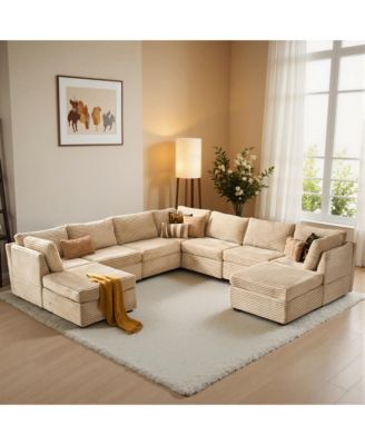 9-Piece Modular Sectional Sofa Couch with Chaise Ottomans, Comfy Plush Corduroy Cloud Couches, Modern Deep Seat Sofas Set for Living Room