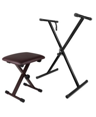 Keyboard Stand Piano Bench Combo Adjustable Key Board Stands 2" Padded Musician Chair Set