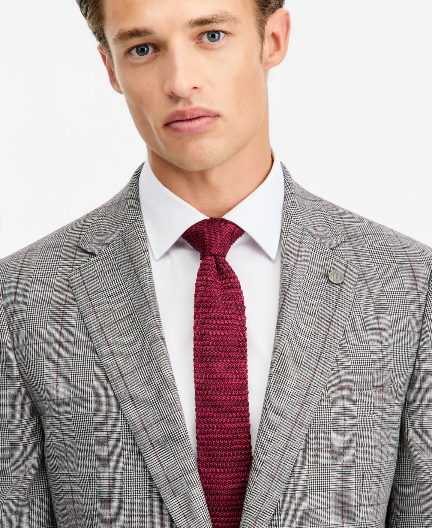 Мужская куртка Ted by Ted Baker Modern-Fit Gray & Wine Plaid Suit Separate, цвет: Серый — фото 3