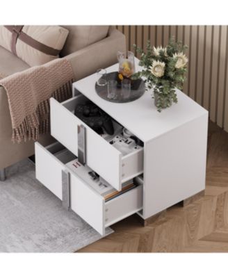 Elegant Modern Wooden Nightstand with Storage Space Finish Bedside Table for Bedroom Living Room